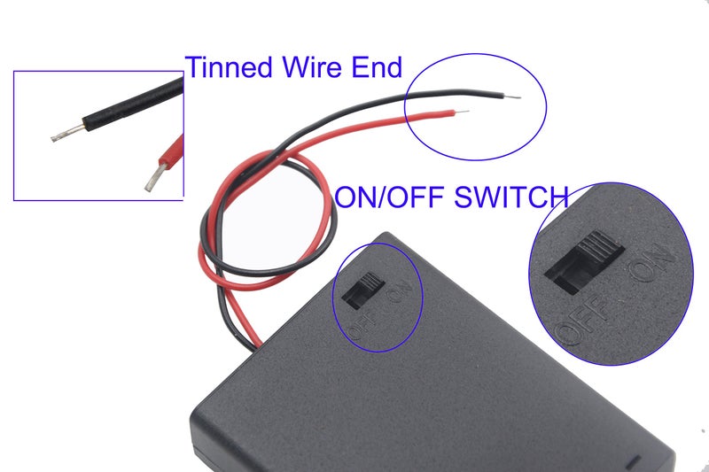 LampVPath 3Pcs 4 AAA 6V Battery Holder with Switch 4X 1.5V AAA Battery Holder Case with Wire Leads and ON/Off Switch(3 Pack) - Image 3